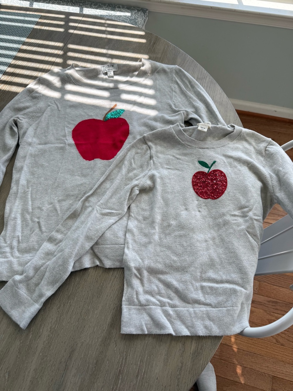 J Crew Mommy and Me teddy Light cream Apple Sweaters - Red Apple Graphic